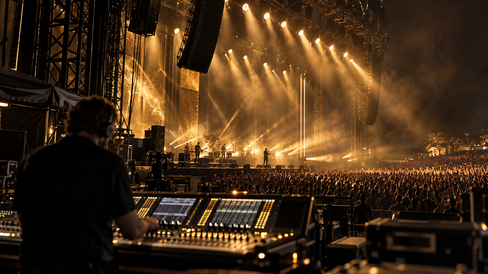 Concert production concept showing sound control and a stage